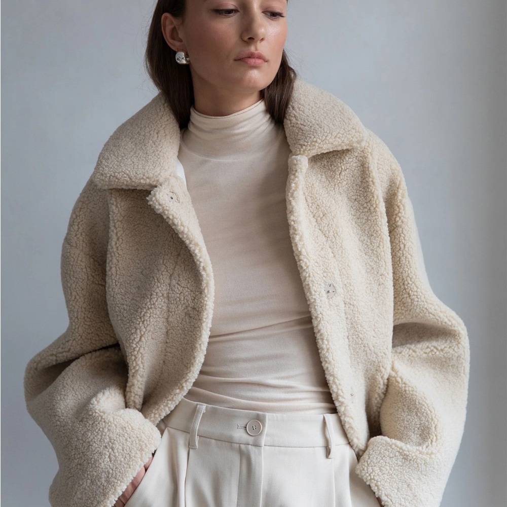 OAK + FORT Cream Teddy Jacket